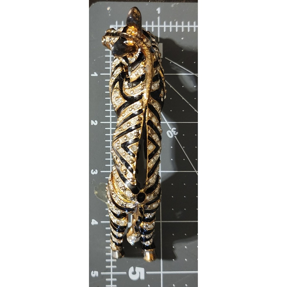 VTG Zebra Brooch Gold Tone Black Enamel Pave Rhinestone Shoulder Pin READ - Picture 5 of 7